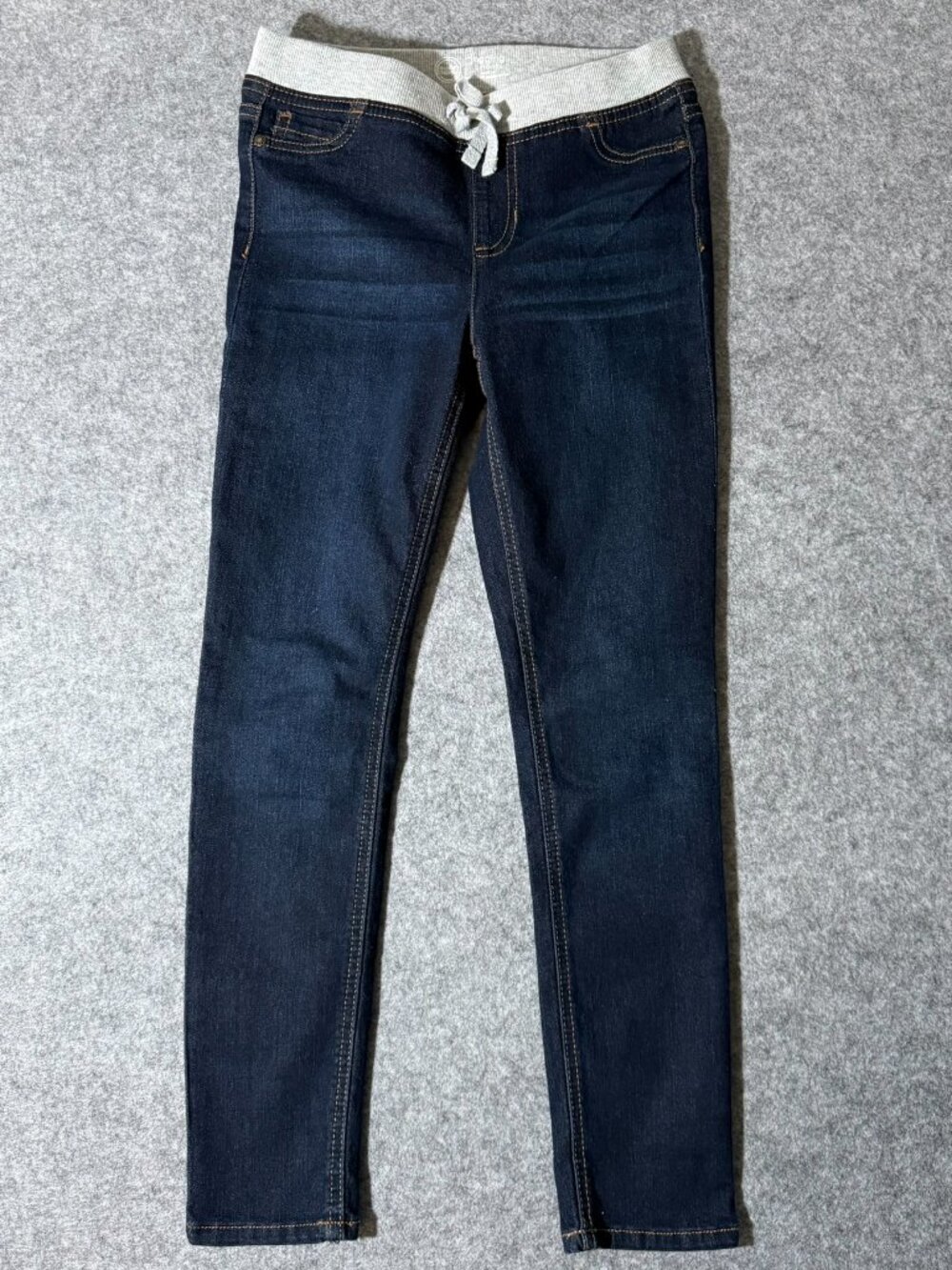 Wonder Nation Girls Size L 10-12 Dark Wash Stretch Denim Jeggings Gray Knit Wais